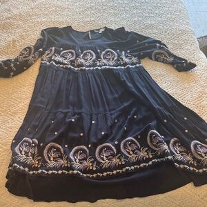 Piper and Scoot Elegant Navy Embroidered Dress